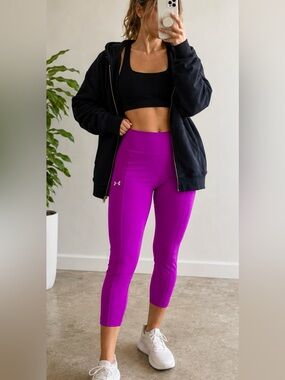 Under Armour Electric Violet Compression Crop Leggings Ribbed Panels Large